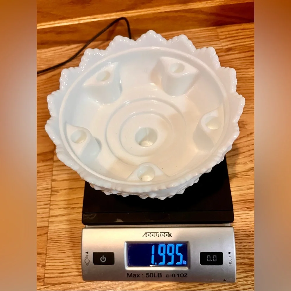 Fenton White Hobnail Milk Glass 6-Candle Holder Centerpiece Bowl Pedestal OG Tag